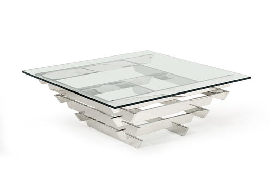 15inches Glass and Stainless Steel Square Coffee Table