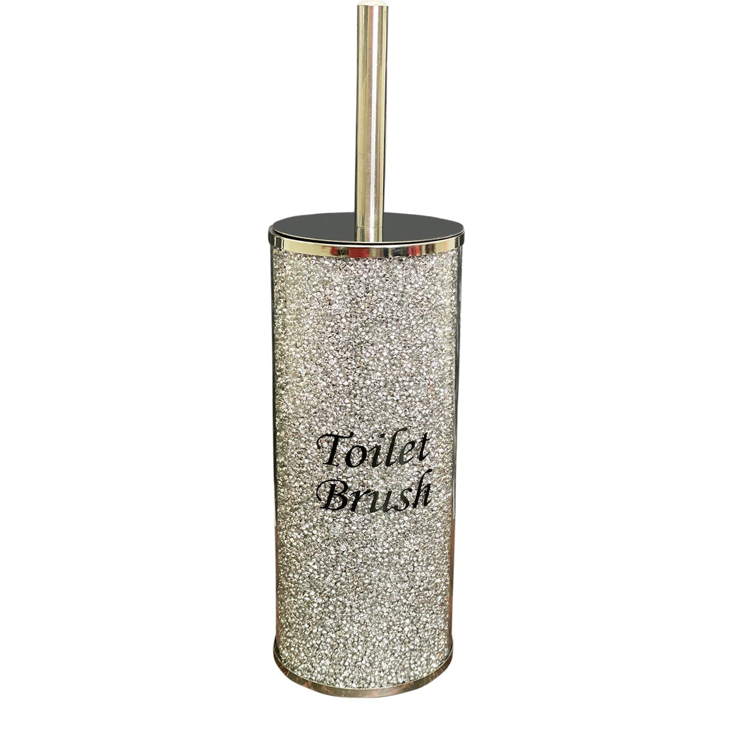 Toilet Brush Holder with Brush in Gift Box, Silver Crushed Diamond