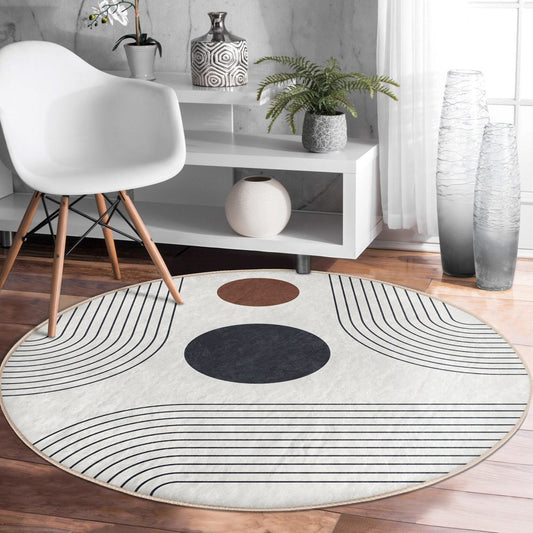 Abstract Round Rug, Minimalist Home Decor Area Rug, Non Slip Circle